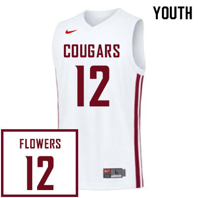 Youth #12 Michael Flowers Washington State Cougars College Basketball Jerseys Sale-White - Click Image to Close